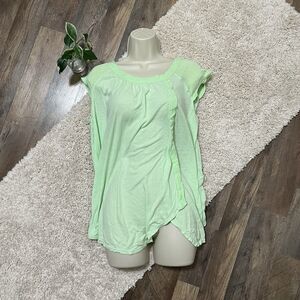 Free People XS Queen Green Cap Sleeve Scoop Neck Linen Blend Keep It Casual Top